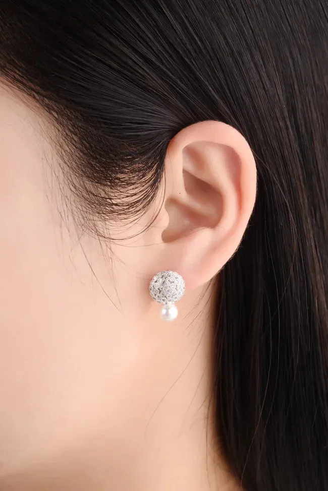 Orecchini a bottone con perla in vero argento Sterling con fiore per donne e ragazze alla moda sterlingsierjewelry brincos brinco 240618_voghion.com