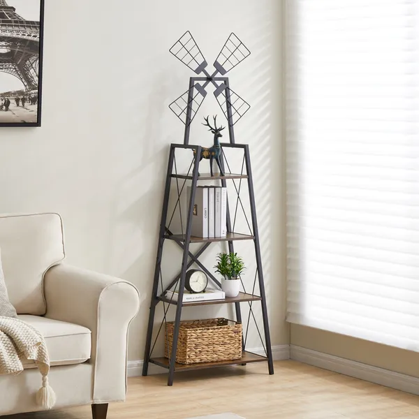 4-Tier Narrow Book Shelf, Bookcase For Home Office, Living Room, Bedroom, Kitchen, Rustic Brown And Black_voghion.com
