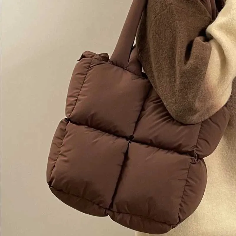 Borsa a tracolla imbottita da donna, in cotone trapuntato, imbottita in piuma, grande capacità, borsa a mano invernale per la spesa_voghion.com