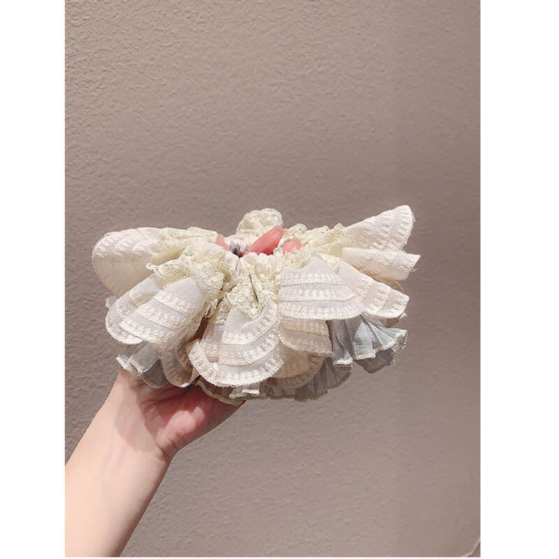 Elegant Temperament, Beige Chiffon Lace, High-end Feeling, Large Intestine Loop, Women's Hair Tie, Headband, Korean_voghion.com