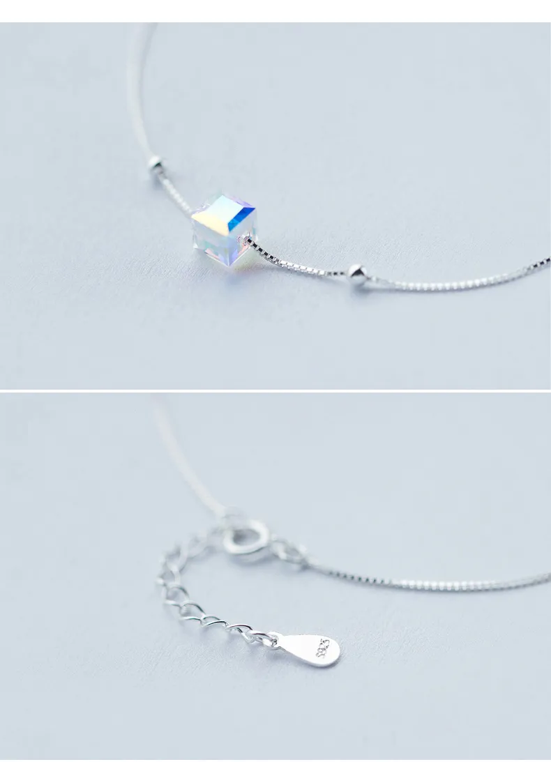 Cavigliere Modian 3D Braccialetto Gamba Quadrata Sterling Argento Caviglia Donna Pietra di Cristallo Naturale Gioielli di ModaL2403_voghion.com