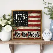 Letrero rústico de madera con la bandera estadounidense de 1776: arte de pared rústico para el hogar, la oficina o como regalo patriótico. Fácil de instalar._voghion.com