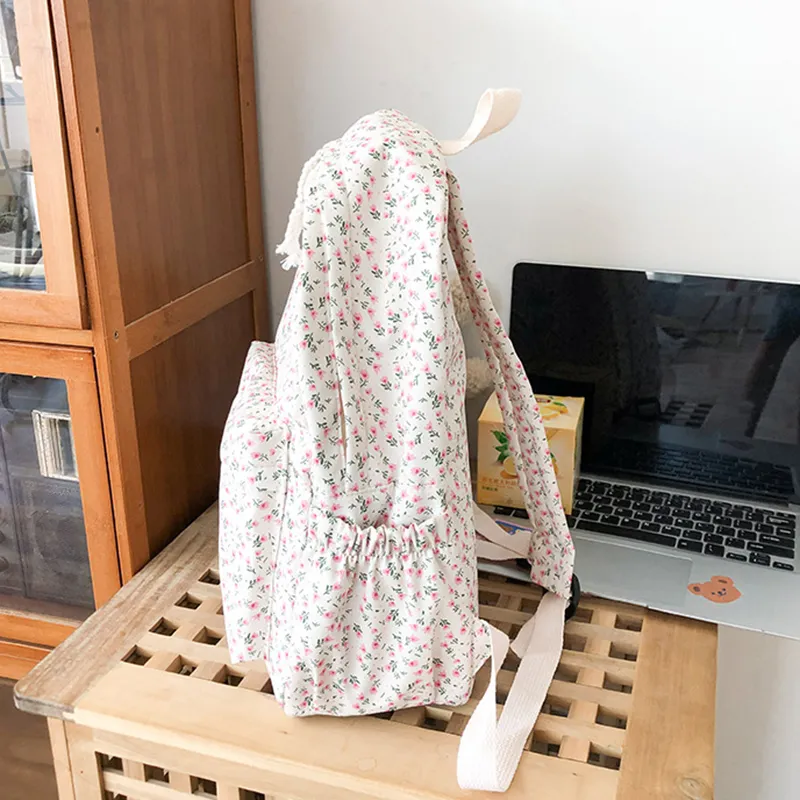 Korean Version Nylon Floral Flower Fashion Junior High School Backpack Travel Bag_voghion.com