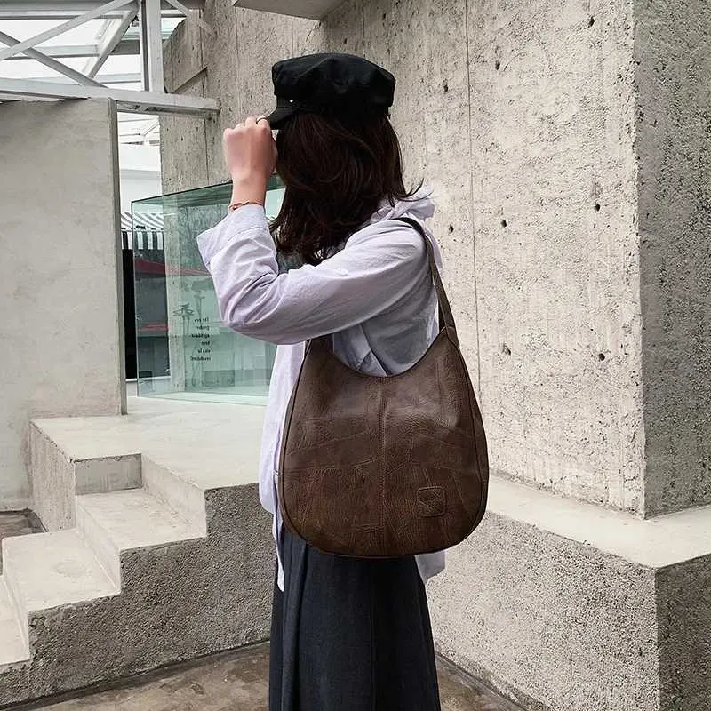 Women Vintage Shoulder Bag Designers PU Leather Handbags Female Top-handle Hobo Bags Fashion Brand Large Capacity_voghion.com