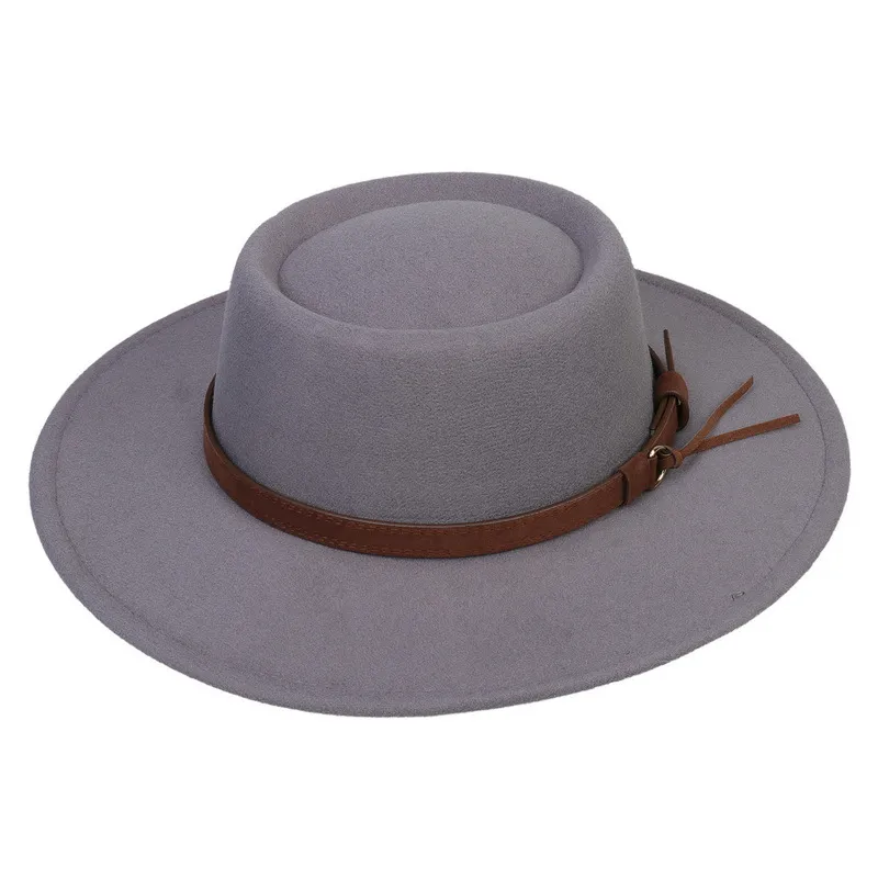 Wide Brim Hats Autumn And Winter Chain Flat Fedora Hat Women Monochromatic Jazz Top British Retro Panama Wholesale_voghion.com