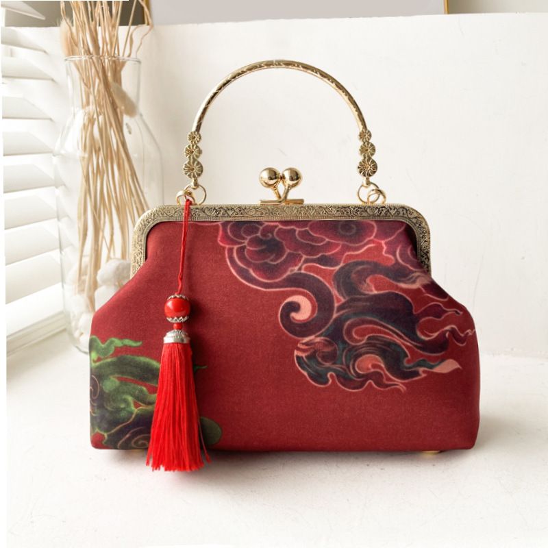 Borsa a mano con clip retrò elegante da donna in cheongsam stampato in stile cinese, classica, antica, piccola, da portare a mano, per la mamma_voghion.com