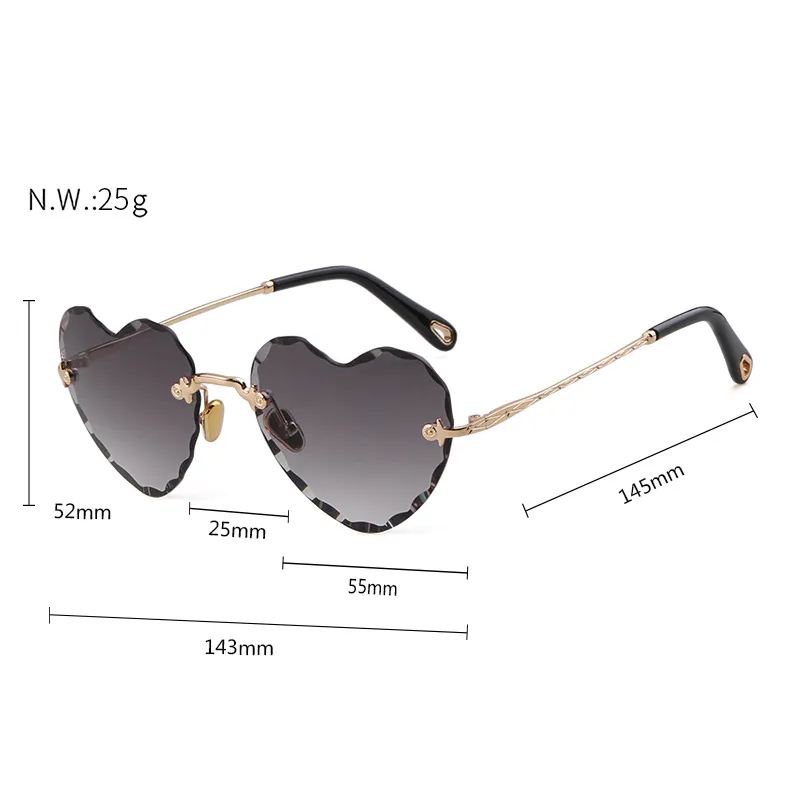 Hartvormige zonnebril dames randloze cat eye designer bril_voghion.com