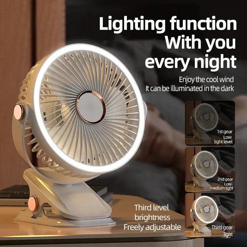 FOGOMOVE 8000mAh Camping Rechargeable Desktop Portable Air Circulator Wireless Ceiling Electric With LED Light Clip-on Home Fan_voghion.com