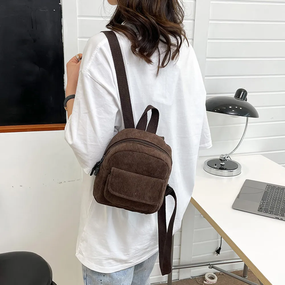 Fashion Women Mini Backpack Corduroy Solid Small Backpacks Simple Retro Casual Student Girls Bookbags Travel Pack_voghion.com