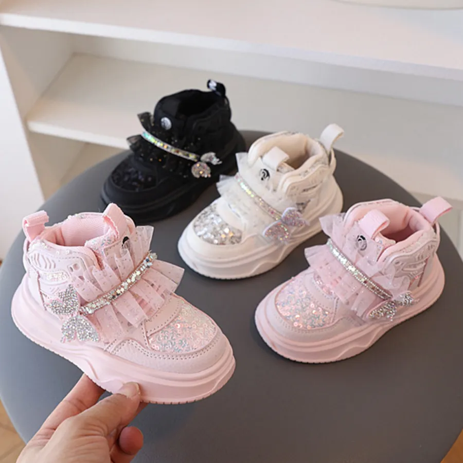 Adidași pentru fete 2025, la modă, cu platformă și fluturi strălucitori, confortabili, Happysteps Kids Sport_voghion.com