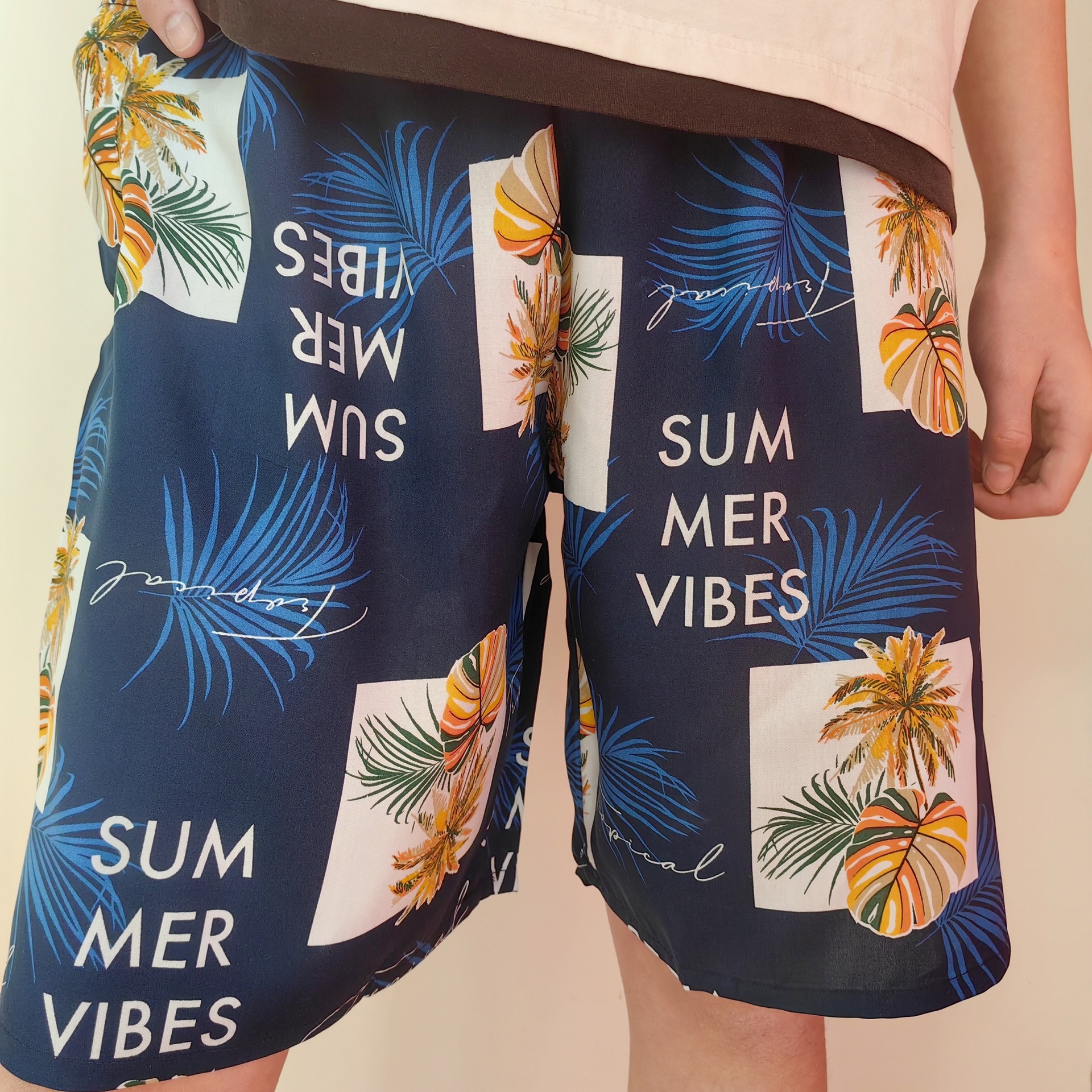 Men's Sleep Cotton pajama pants Thin rayon shorts Baggy plus quarter pants beach pants_voghion.com