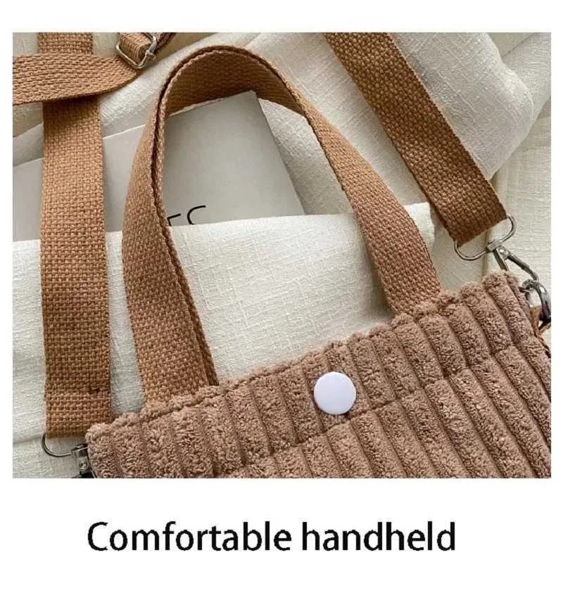 Mini Tote Donna Velluto a Coste Cerniera Primavera Estate Nuova Moda Borsa a Mano Borsa a Tracolla Singola Borsa a Tracolla Piccola 2024C241022_voghion.com