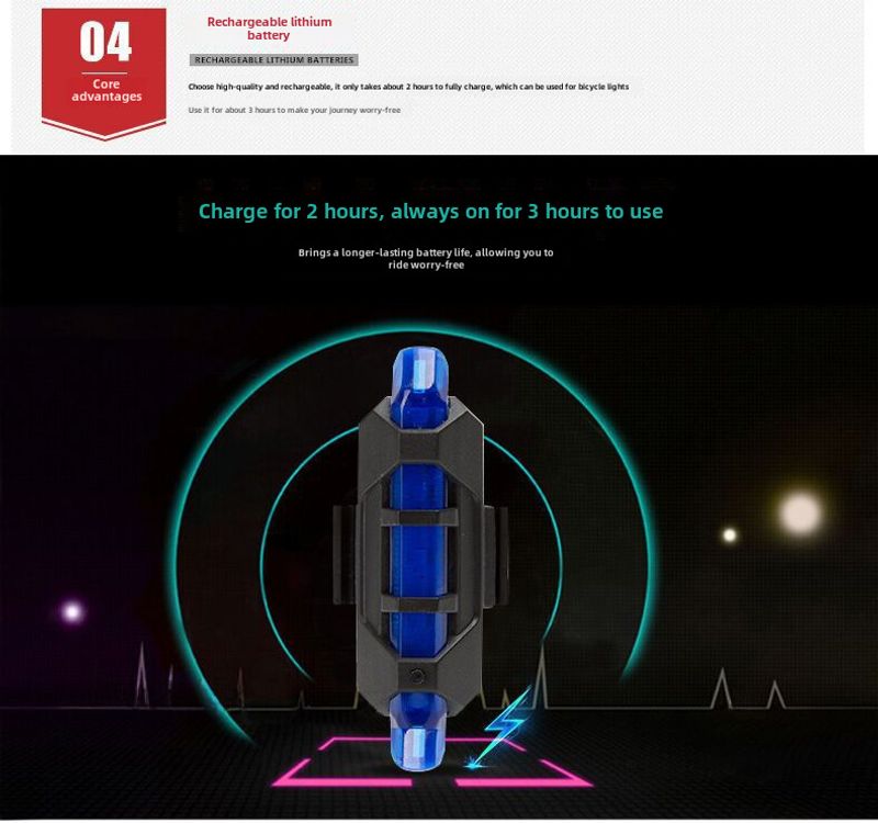 Kerékpár hátsó lámpák USB töltés Elektromos éjszakai hegyi kerékpár kültéri lovas felszerelés Hátsó hátsó lámpa figyelmeztető lámpa_voghion.com