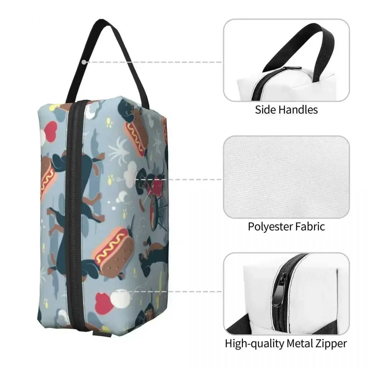 Reise-Toilettentasche mit Dackel-Motiv, Kawaii-Dachs-Soße, Wiener-Make-up-Organizer, Kosmetik-Aufbewahrungstasche für Damen, Dopp Kit Y241023_voghion.com