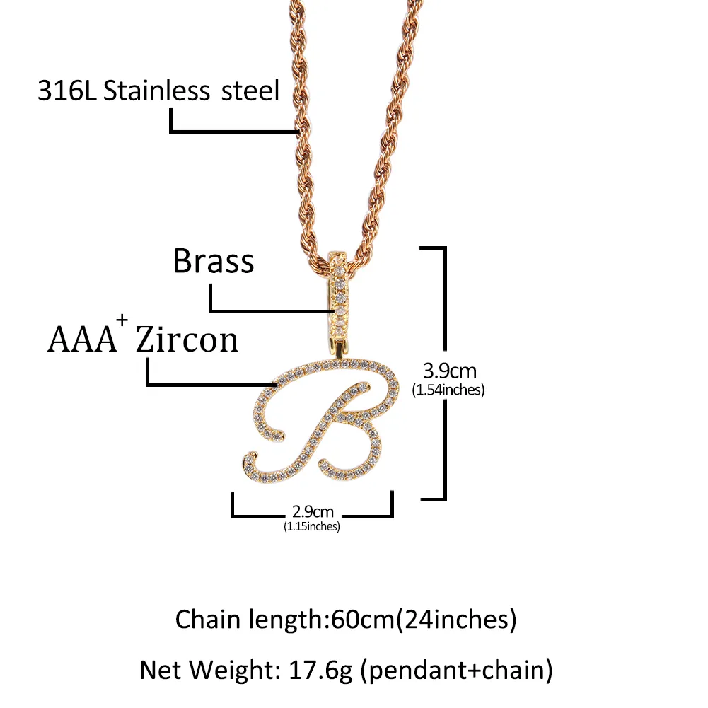 Ketten TBTK Benotzerdefinéiert Kursiv Schrëft Initial A-Z Buschtawen Anhänger Iced Out CZ Kette Halskette Fir Männer Hiphop Charms Bijouen_voghion.com
