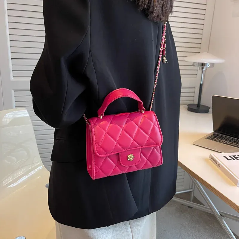 Bolso de hombro a cuadros de moda, informal, con correa de cadena, cruzado, de piel sintética, pequeño, con asa superior, 240830_voghion.com