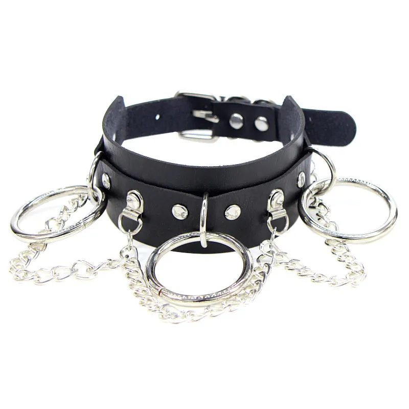 Gothic Punk Choker Necklace, Pu Leather Collar With Rivets & O-ring_voghion.com
