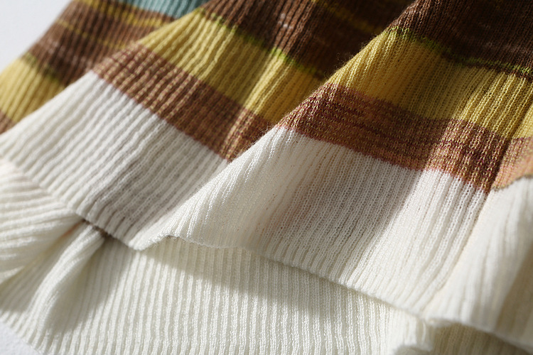 Pull en laine ultrafine pour femme, coupe cintrée, assorti avec tout, manches mi-longues, haut élastique à rayures arc-en-ciel, printemps et été_voghion.com