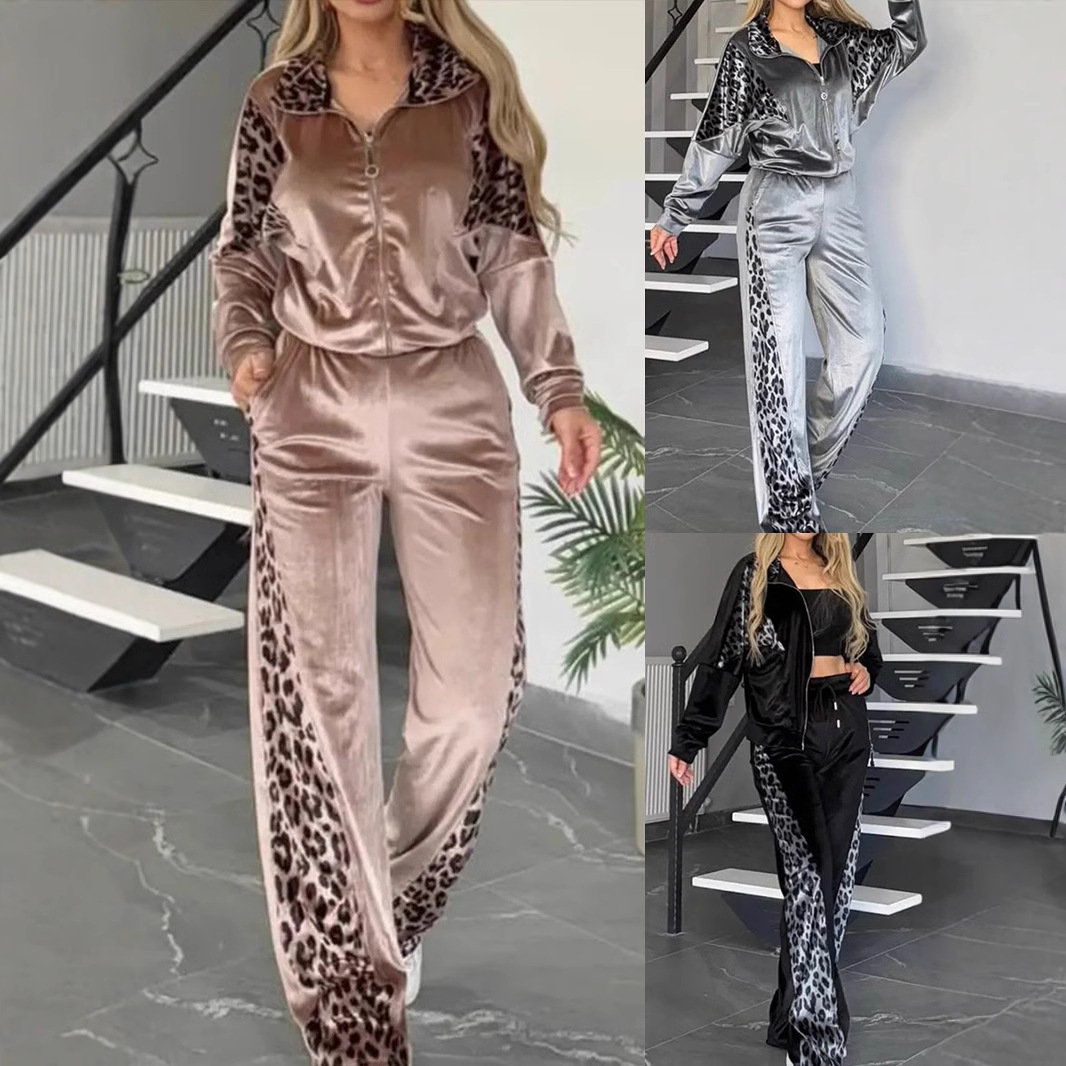 Women's Clothing Leopard Velvet Casual Fashion Sports Suit