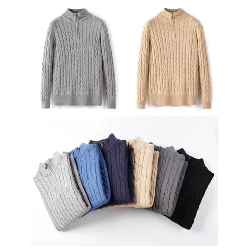 Mens Designer Sweater Shirts Thick Half Zipper High Neck Warm Pullover Slim Knit Knitting Jumpers Cotton Sweatshirt_voghion.com