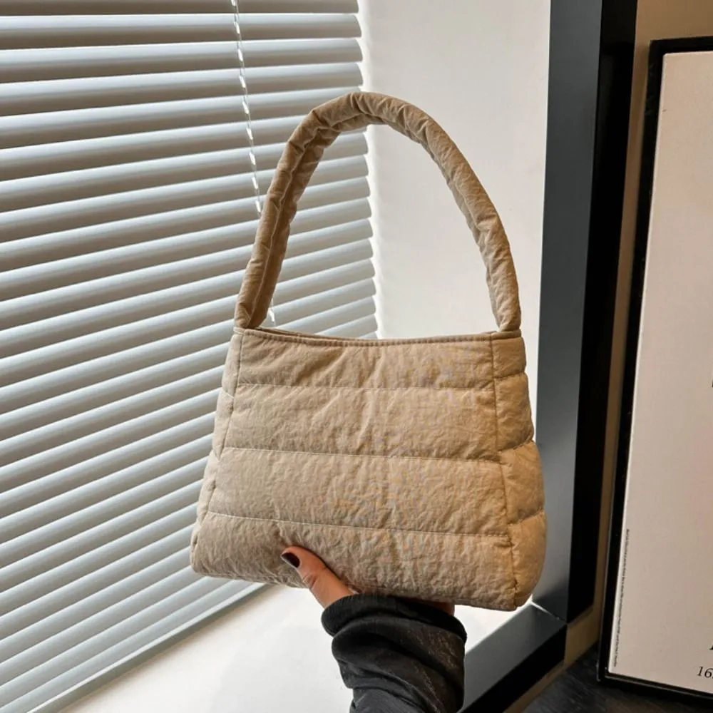 Borsa a tracolla imbottita quadrata trapuntata in nylon con spallacci larghi, imbottita sottobraccio, leggera in tela, borsa a mano per la scuola_voghion.com