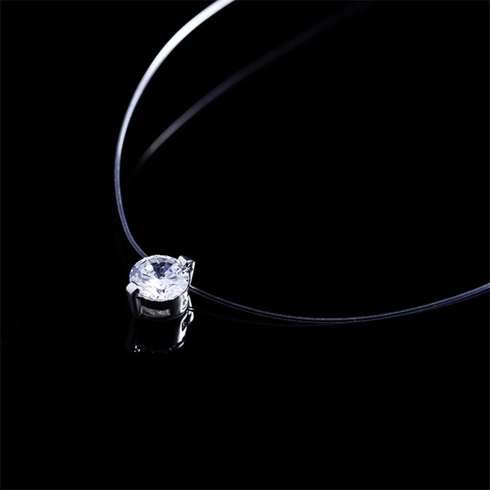 Vendita calda Choker Invisible Fish Line Collana di cristallo Pendenti Collo Zircone Donna Clavicola Catena Lady Feminino Collare_voghion.com