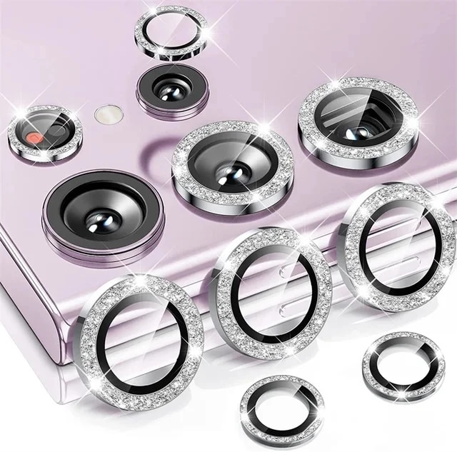 Glitter Camera Ring for Samsung Galaxy S24 Ultra S23 FE Plus S24+ Back Lens Screen Protector Glass S23fe S24ultra Cap_voghion.com