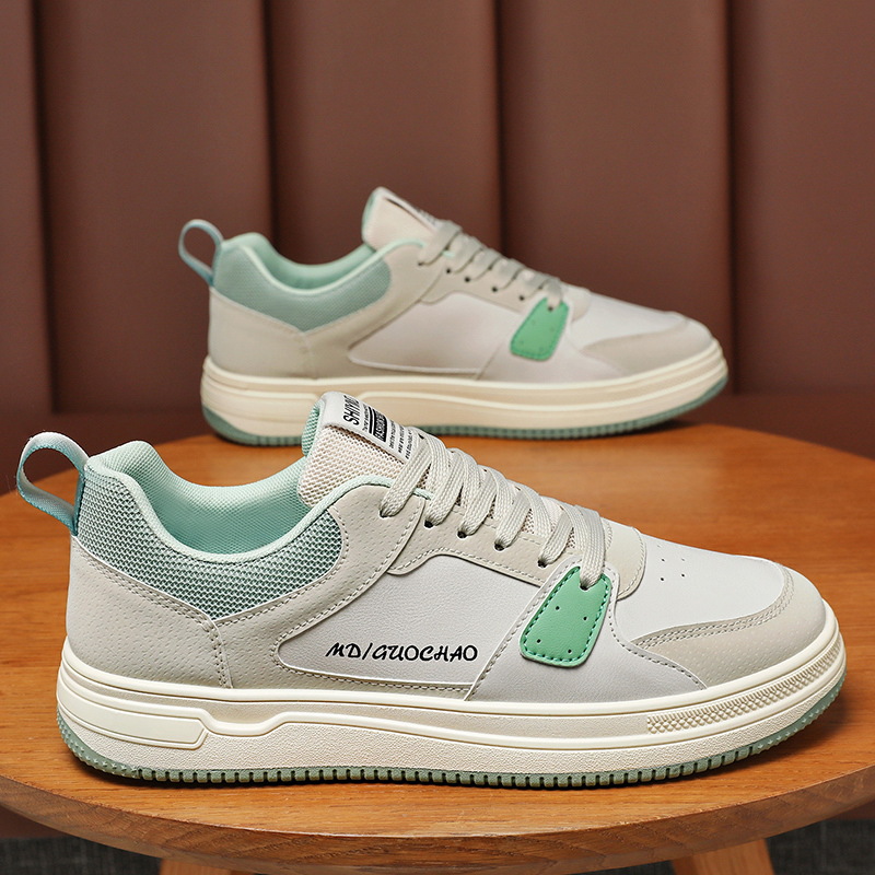Men's Breathable Canvas White Trainers Thick Sole Casual Shoes_voghion.com