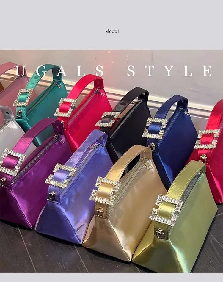 Moda Satin Square Glitter Rhies Dia Sera Donna Borsa a mano Festa di nozze Pochette Borsa a tracolla Street Dressing_voghion.com