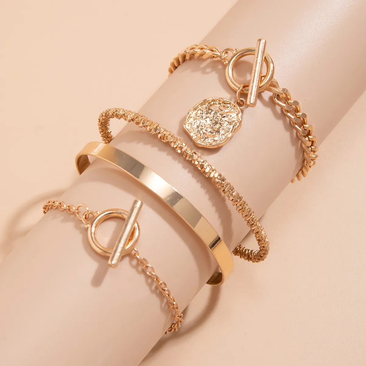 Charm Bracelet Set Bohemian Gold Tone Open Cuff Bangle Jewellery_voghion.com