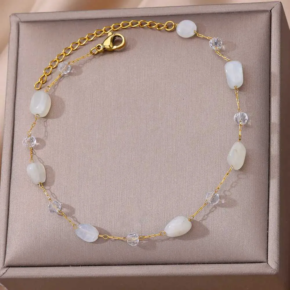Charm Armbänder Weiß Opal Stein Fußkettchen Für Frauen Gold Farbe Edelstahl Fußkettchen Armband Neue Sommer Strand_voghion.com