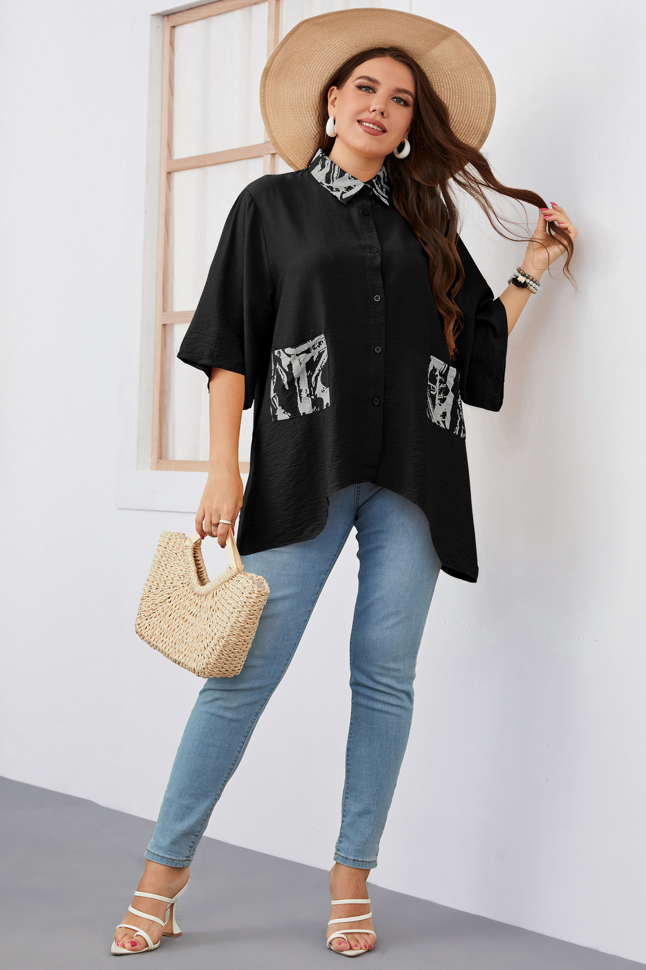 Women's loose irregular large size shirt fat girl fashion tops_voghion.com