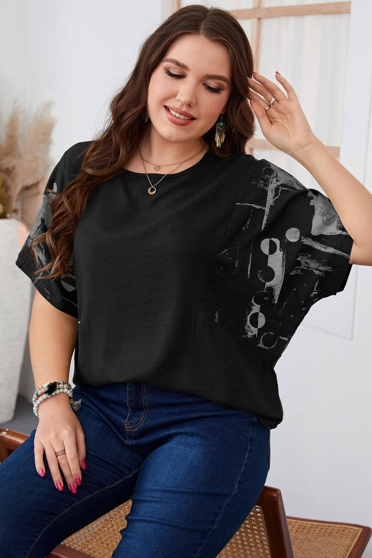 Camicia estiva da donna di grandi dimensioni a maniche corte ampia_voghion.com