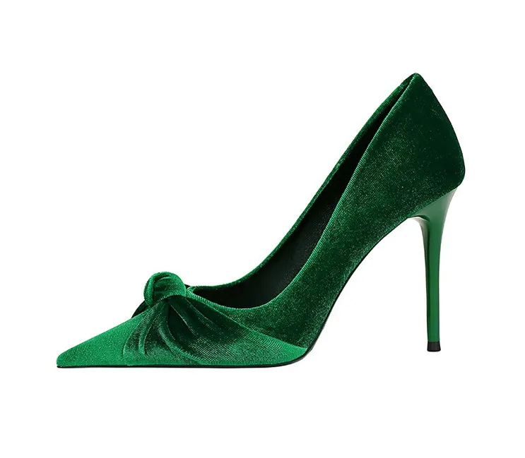 Women's Suede Pointed Toe Bow High Heels For Evening Banquet_voghion.com