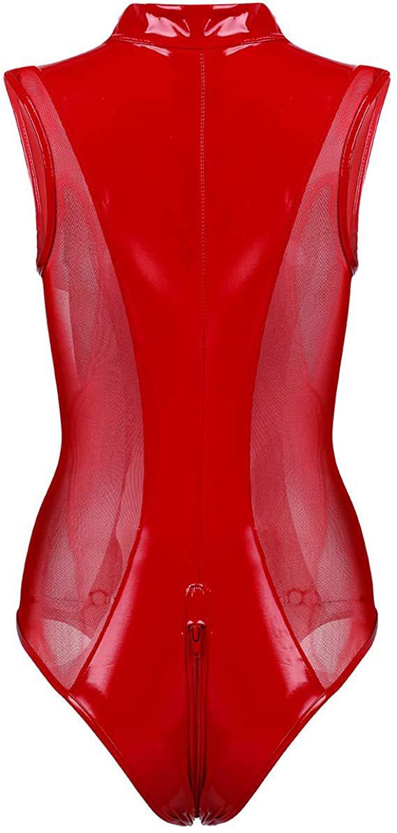 Combinaison une-pièce sexy et amusante pour femme, fermeture éclair, lingerie en cuir verni, combinaison de jeu_voghion.com