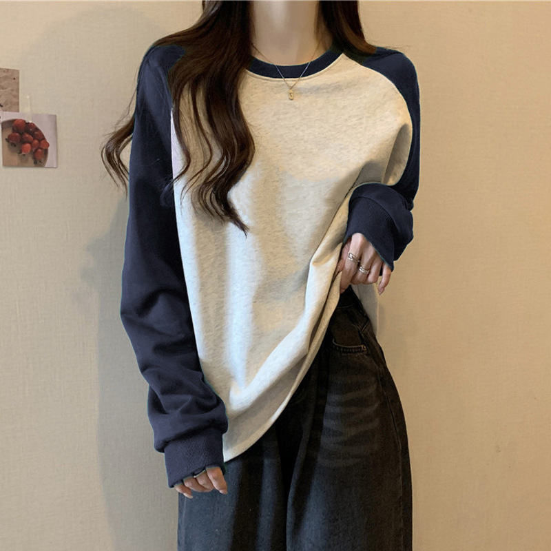 Women's Colour-blocking Patchwork Sweatshirt Raglan Sleeve Top_voghion.com