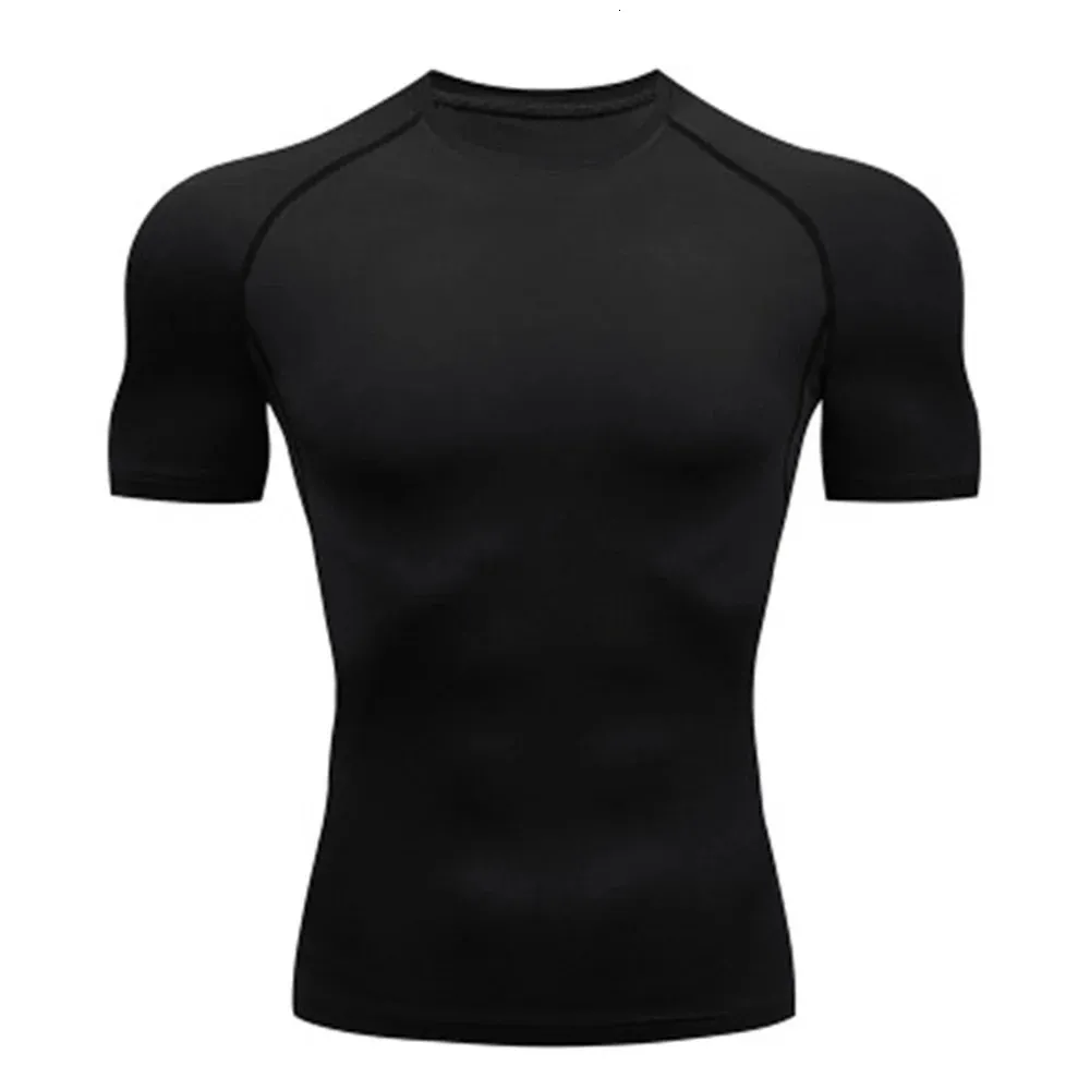 T-shirt de compression d'été pour homme, blanc, manches courtes, respirant, séchage rapide, haut de sport long, 241108_voghion.com