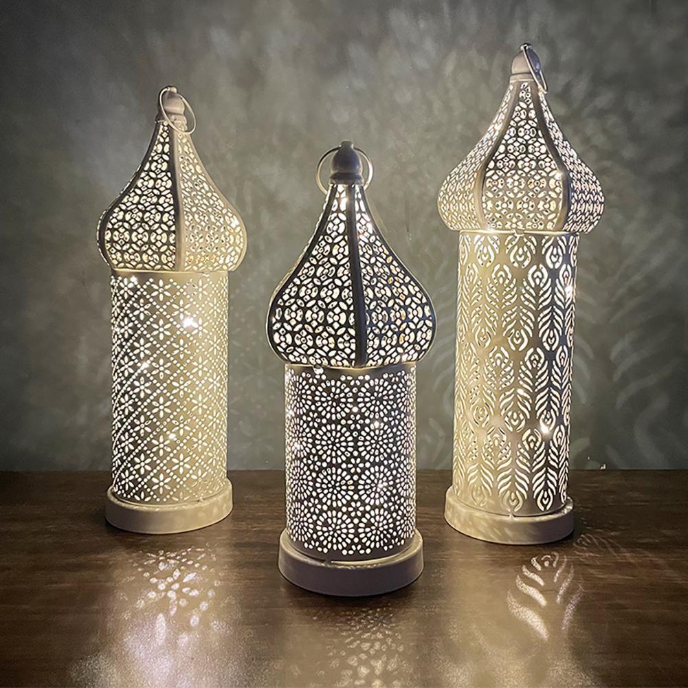 Neue marokkanische weiße hohle LED-Windlampe aus Schmiedeeisen, Laterne für Zuhause, Schlafzimmer, Wohnzimmer, Atmosphären, dekorative Lampe, Ornamente_voghion.com