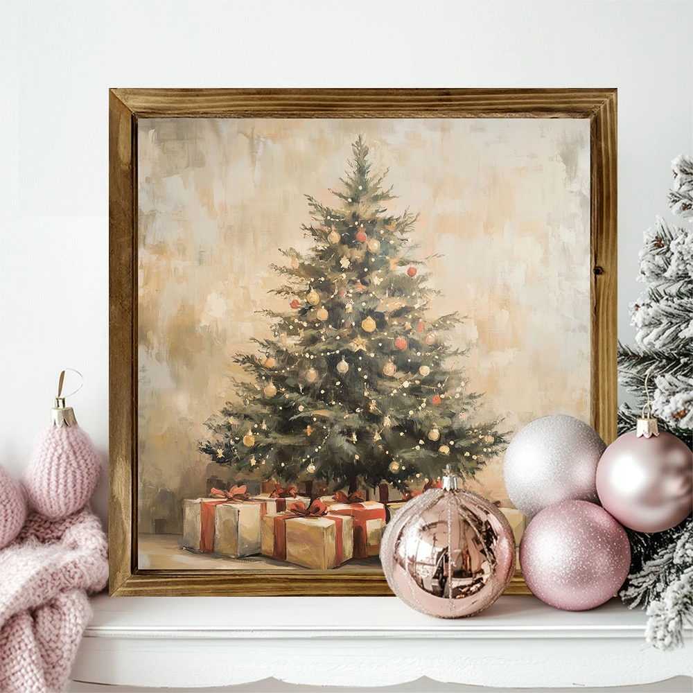 Vintage-Holzschild mit Weihnachtsbaum – 20,3 x 20,3 cm, rustikale Weihnachtsdekoration. Perfekt für Wohnzimmer, Küche oder als festliches Geschenk._voghion.com