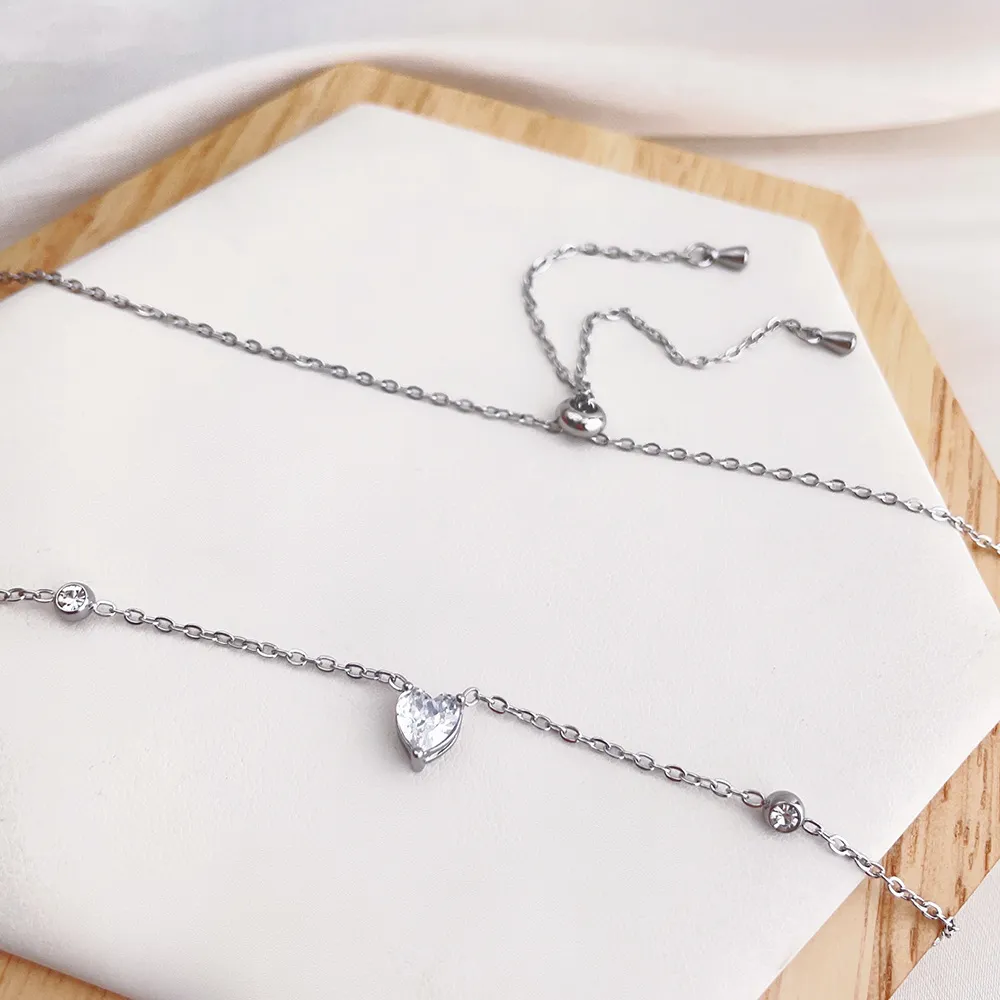 Colliers pendentifs en acier inoxydable couleur or avec cœur et strass pour femmes, bijoux tendance en cristal bleu_voghion.com