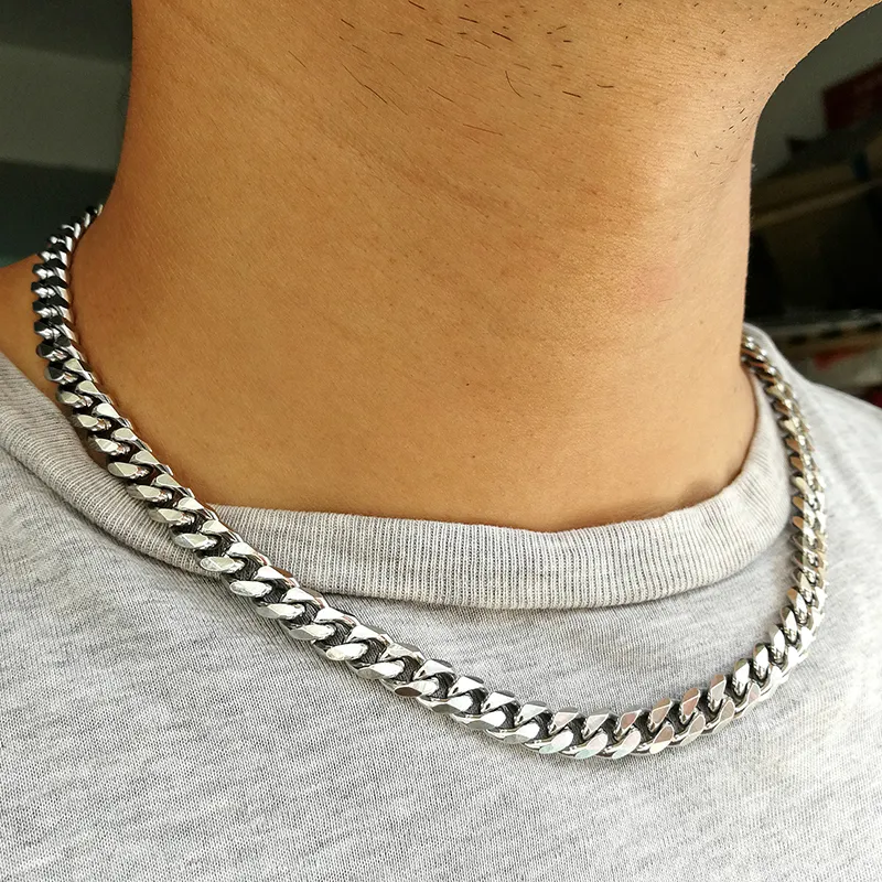 Collier chaîne cubaine en acier inoxydable homme et femme_voghion.com