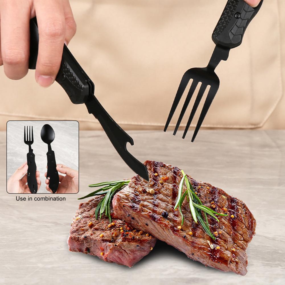 4 in 1 Travel Utensil Cutlery Disassembly Picnic Fork Spoon Cutter Set Outdoor Collapsible Cutlery Camping Hiking Survival Tool_voghion.com
