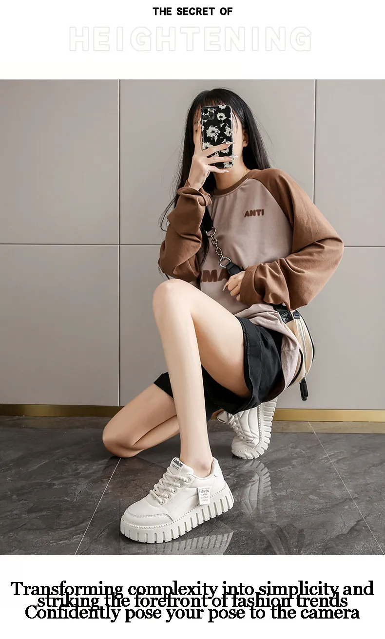 Women's Thick Sole Casual Board Shoes Versatile Trendy White_voghion.com