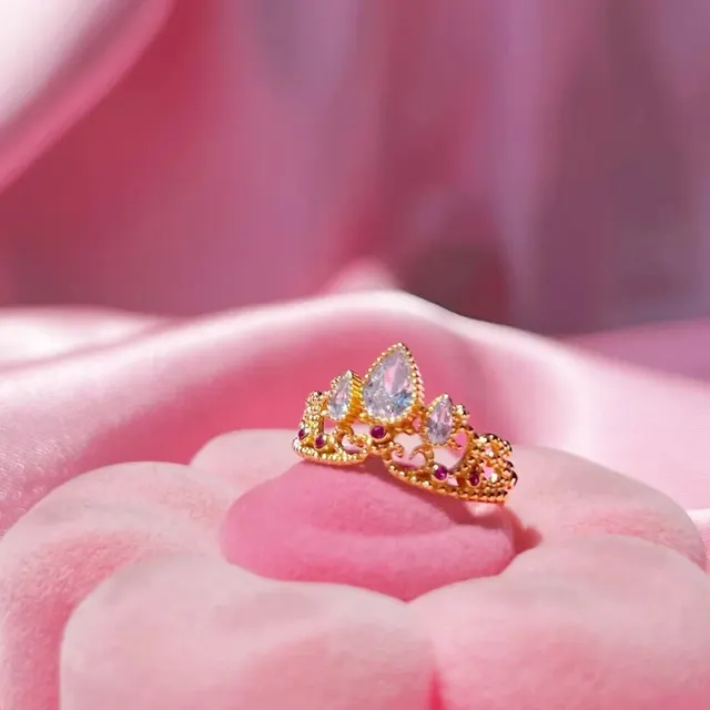 Ready Stock Charm Rapunzel Crown Princess Jewelry Woman Girl Fashion Wedding Accessories Gold Plated Adjustable Rings Gift For Her_voghion.com