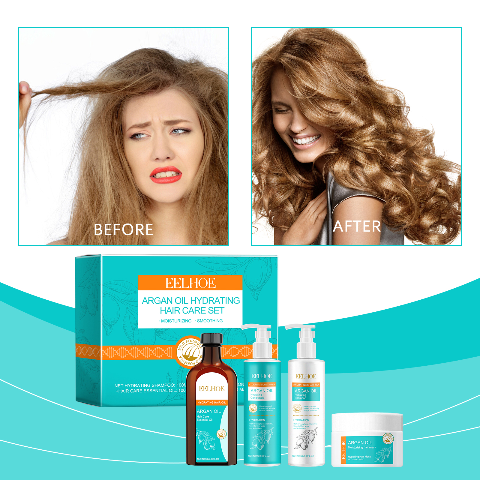 EELHOE Argan Oil Moisturizing Hair Care Set, Nourishing And Treating Dry Hair Smooth And Glossy Essence_voghion.com