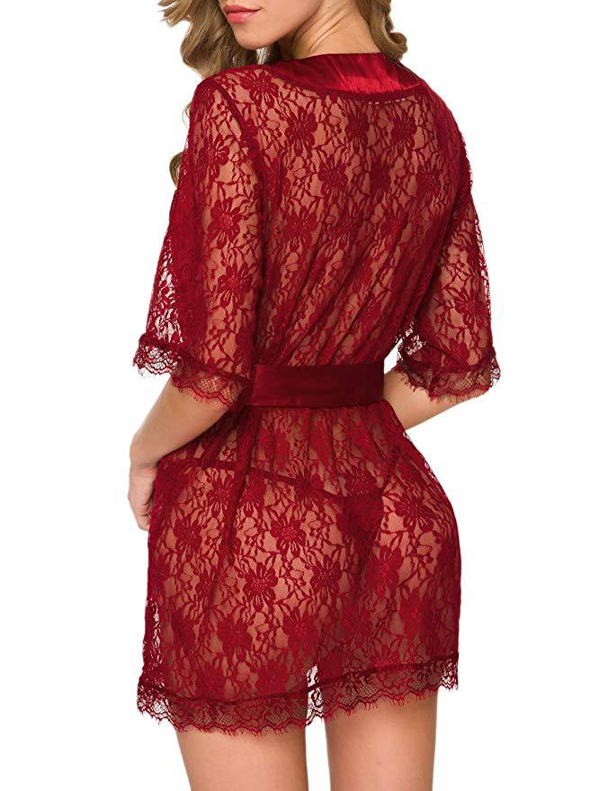 Lingerie Sexy Women's Lace Hollow Out Nightgown Fun Set_voghion.com