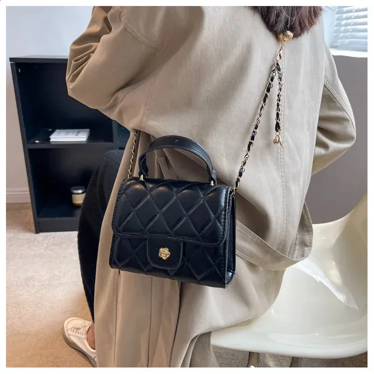 Bolso de hombro a cuadros de moda, informal, con correa de cadena, cruzado, de piel sintética, pequeño, con asa superior, 240830_voghion.com