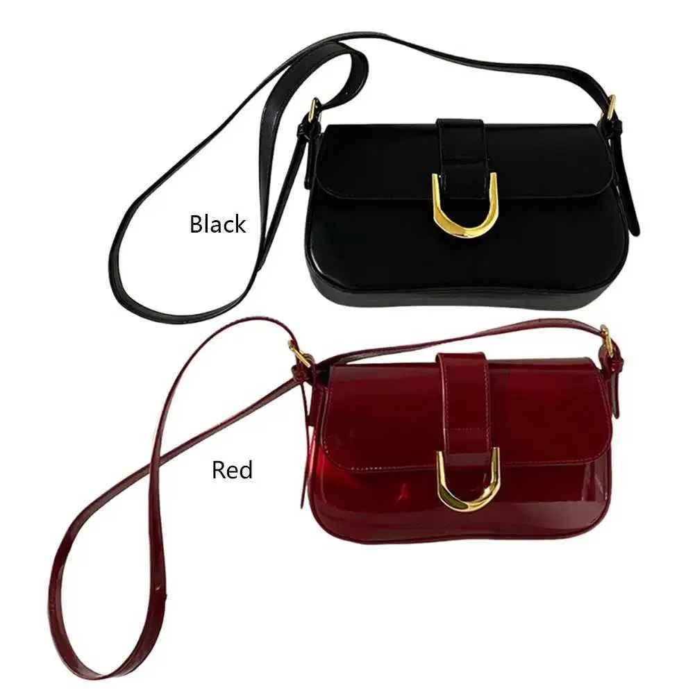 Vintage damevesker skinnende patentskinn aftenclutch med klaff rød crossbody-veske 2024C241104_voghion.com