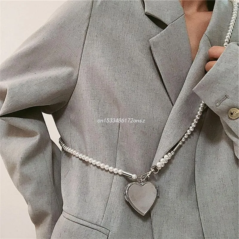 Collane con ciondolo Collana lunga alla moda con grande specchio a forma di cuore Donna 2023 Dichiarazione Perla Catena a tracolla Personalità_voghion.com