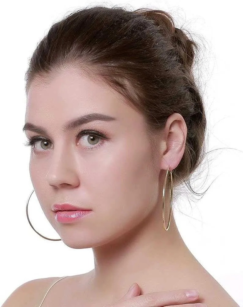 Squisiti orecchini ad anello grande in oro 14 carati da 70 mm per le donne Ragazze orecchie sensibili Cerchio di moda Hie Cerchio anti-allergia_voghion.com